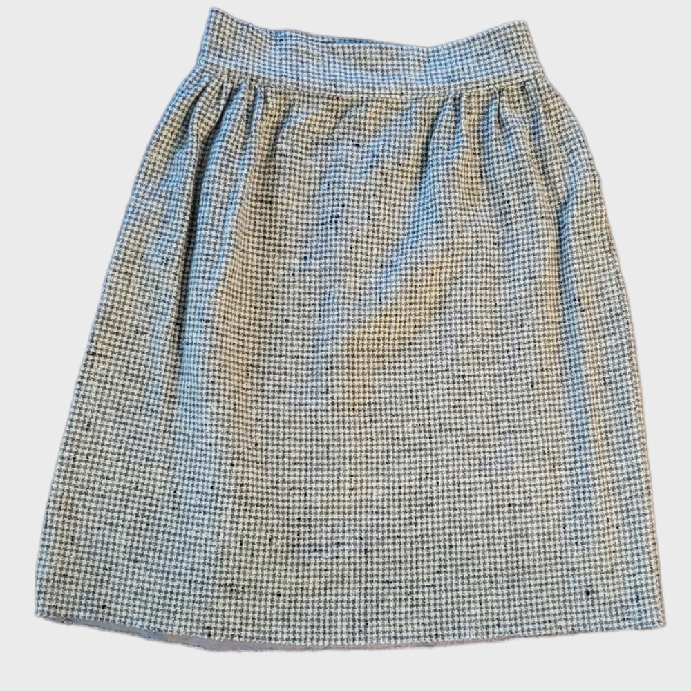 Vintage Skirt Houndstooth Wool Grey XS 1970's - Picture 5 of 10
